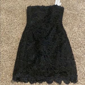 Black strapless lace cocktail dress